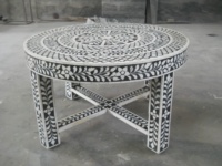 Table basse moderne tendance à plateau rond en bois massif avec incrustations d'os pour salon, villa, salle à manger, ferme et hôtel - Mobilier de maison