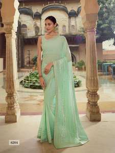Thiết Kế Bên Mặc Màu Hồng Georgette Thêu Saree Với Áo Mảnh - Product Image 6