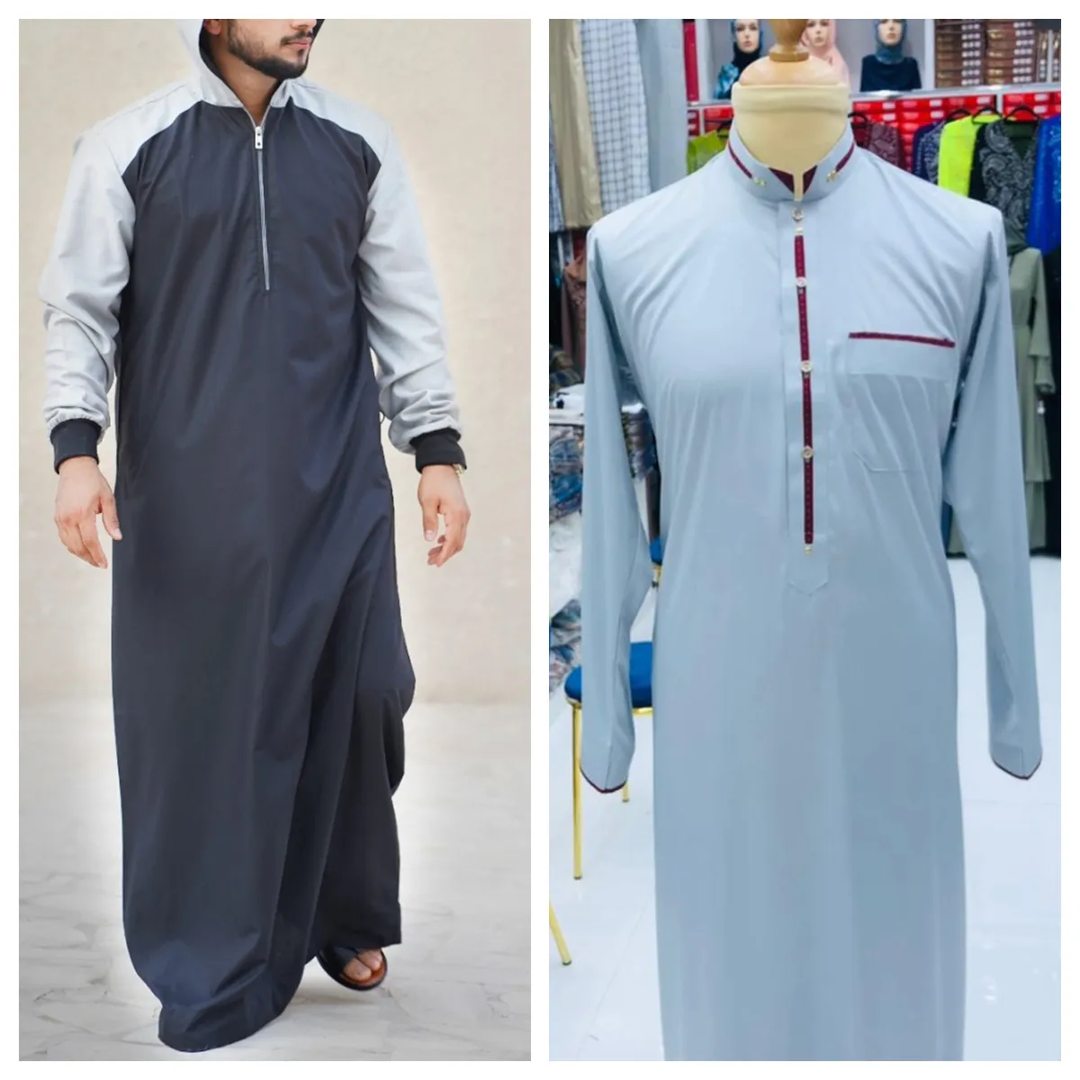 Baju Thobe Pria Bordir Kualitas Tinggi, Baju Muslim Islami Berkancing Warna-warni Pakaian Tradisional Saudi