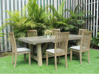 Table de salle à manger d'extérieur de haute qualité au design moderne, imperméable, avec pieds en bois et ciment, 240x105x77cm, meubles emballés pour l'expédition