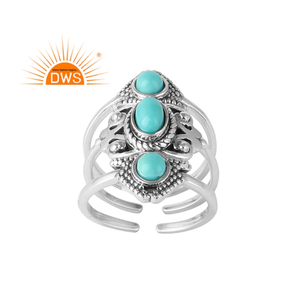 Statement Stackable Silver <b>Ring</b> Boho Design Jewelry Wholesale Arizona <b>Turquoise</b> Gemstone <b>Ring</b> Oxidized Silver Jewelry - Product Image 1