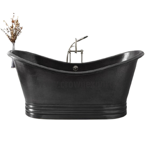 Bañera de cobre antigua negra de 71 pulgadas, bañera de cobre independiente, zapatilla doble martillada pequeña, fabricante de bañera de cobre con pedestal - Product Image 1