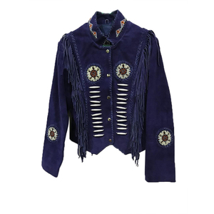 Chaqueta de cuero occidental con flecos y cuentas para mujer, disponible en todos los colores, color rosa, verde, azul y dorado, de alta calidad, OEM - Product Image 4