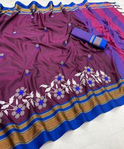 Saris en soie et coton Banarasi pour occasions spéciales, vêtements de fête, vêtements indiens pour mariage - Product Image 4
