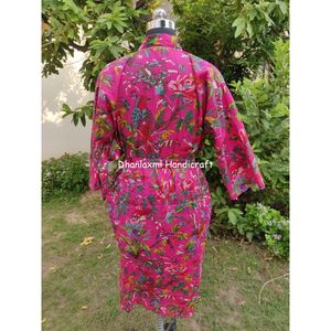 Femme Rose Oiseaux Floral Main Bloc Imprimer Hippie Bohème Maxi Longue Robe Robe Kimono pour Été Printemps-Vente en Gros Nuisette - Product Image 5