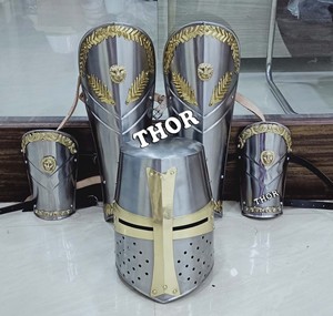 ชุดหมวกกันน็อคโรมันยุคกลางขัดเงาโครเมี่ยมชุดเกราะป้องกันขาและแขนสำหรับเครื่องแต่งกายฮาโลวีนงานฝีมือโลหะ - Product Image 4