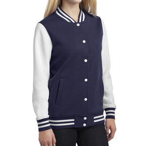 Veste universitaire pour femmes personnalisée OEM Long tissu imprimé solide laine Patch chenille bouton de broderie respirant manches en cuir pour - Product Image 4