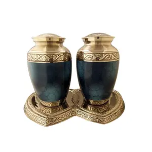 热卖低价黄铜火化瓮对蓝色和银色支架瓮固体青铜火化瓮人类遗骸