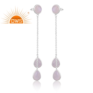 Boucle d'oreille en argent sterling fin pour femmes, design fait main, pierre naturelle arc-en-ciel, lune, fabricant de bijoux - Product Image 2