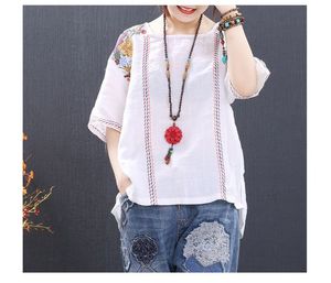 Nuevas llegadas, Túnica informal elegante para mujer, Top de manga corta, cuello redondo, patrones tejidos, tela teñida natural lisa de alta calidad - Product Image 2