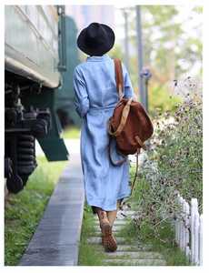 New arrival fashionable trending latest design 2026 light blue color crepe turn-down collar half sleeve knee-length linen <b>dress</b> - Product Image 4