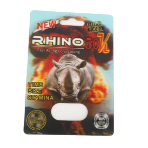 RHINO 50K Vàng/Xanh/Bạch Kim Bổ Sung Tình Dục Tăng Cường PILL Vỉ 3D Thẻ/Hiển Thị Hộp - Product Image 1