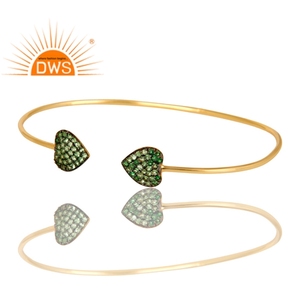 925 Sterling Silver Natural Tsavorite Gemstone Cuff <b>Bracelet</b> For Women Jewelry Manufacturer - Product Image 2