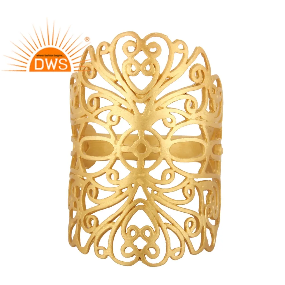 Filigree Long Midi Finger Knuckle Ring 14k Gold Plated Plain Silver Women's Ring Classic Collection