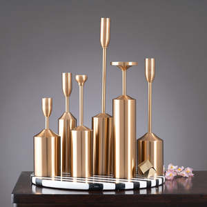 KSN Set 6 candelabros de flores doradas de latón hechos a mano, soporte para decoración del hogar, bodas, fiestas, celebraciones de Pascua, caja marrón - Product Image 3