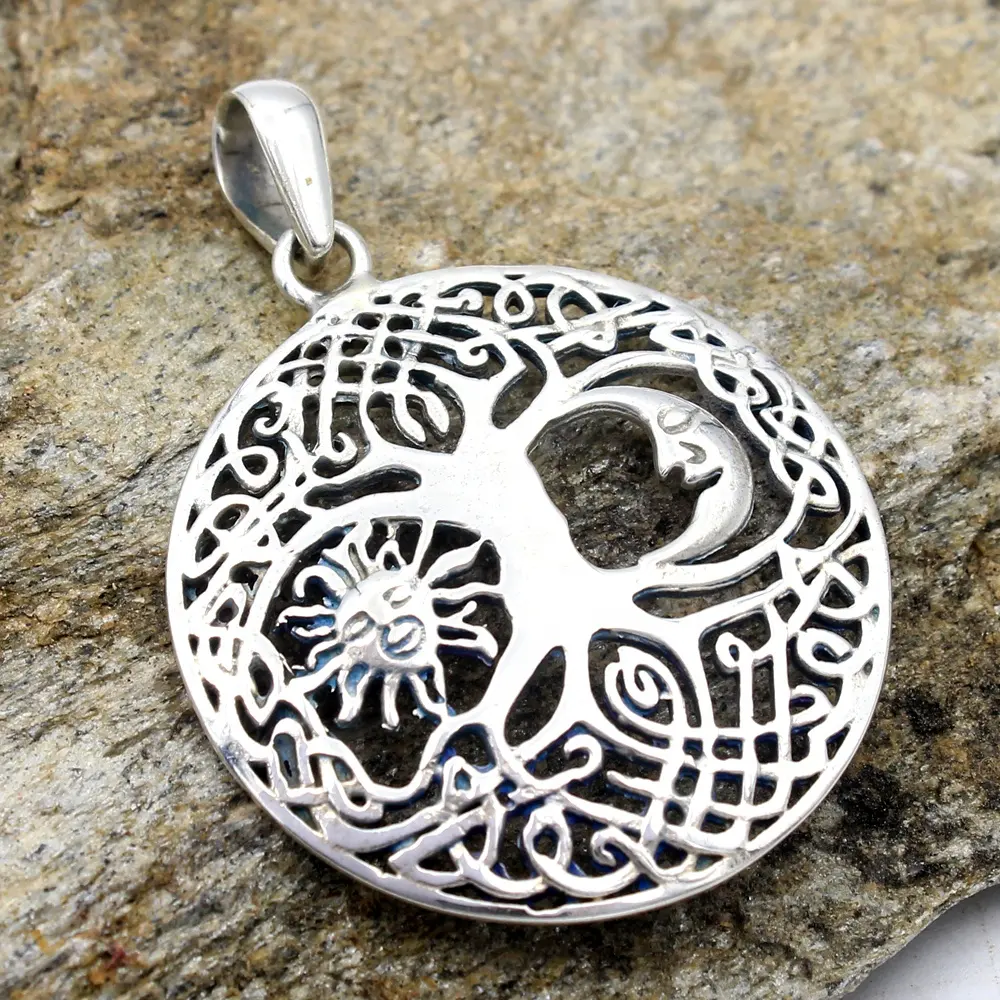 Sun & moon tree of life filigrana del progettista pianura argento del pendente di fascino 925 gioielli in argento sterling