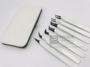 Pinzas para pestañas de acero inoxidable al por mayor con etiqueta privada, pinzas para pestañas con punta de fibra sostenible con punta blanca para extensión de pestañas - Product Image 6