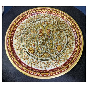Handmade Natural Marble Gold <b>Painted</b> Decorative Plate - Product Image 1