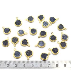 Colgante de Plata de Ley 925 con Forma de Corazón de Drusa Negra, Chapado en Oro, Hecho a Mano para la Creación de Joyas - Product Image 4