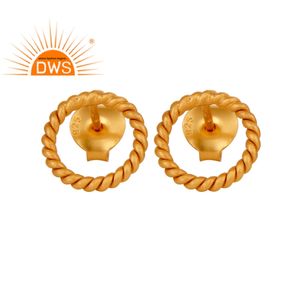 Boucles d'oreilles en fil torsadé à la main, 50 pièces, perles rondes et argentées, plaqué or jaune 18k, vente en gros - Product Image 1