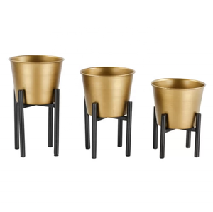 Juego de 3 maceteros modernos de metal dorado personalizados con soporte negro hechos a mano con calidad - Product Image 6