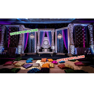 เวทีแต่งงานสไตล์โมเดิร์น Delazio ตกแต่งด้วยงานแกะสลักไฟเบอร์สวยงามสำหรับงานแต่งงานสมัยใหม่ จัดเวทีงานแต่งงานแบบอินเดีย ขายจากโรงงานในสหรัฐอเมริกา - Product Image 1