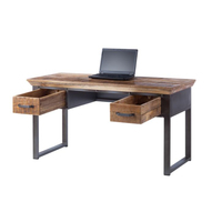Bureau de travail commercial moderne en bois massif, pliable et convertible, avec étagères de rangement à 2 niveaux et bureaux informatiques, modèle Blue Ocean