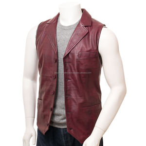 Gilet de moto en cuir véritable pour hommes, Logo personnalisé de marque privée - Product Image 1