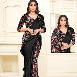 Bollywood Fashioner prêt à porter Lcra Texture Saree Work Bloom Introduce Party Wear Impression informatisée Sari brillant avec Alphanumero - Product Image 1