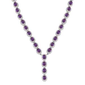 Designer Amethyst Edelstein Lariat Halskette Frauen Feiner Schmuck Süße Halsketten Großhandel Gute Qualität Zirkonia Silber