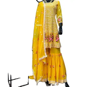 Traje de fiesta de boda de calidad Premium tradicional indio, red pesada con bordado, traje Salwar Kameez para mujer, fiesta sharara 2023