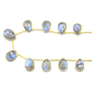 <b>Labradorite</b> Pear Shape Silver Bezel 17 to 19 MM Gold Plated Top Side Drilled 10 Beads Strand - Product Image 3