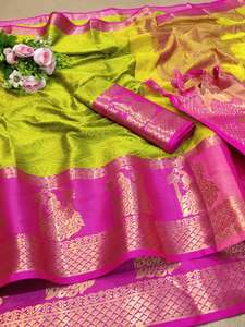 Kanchipuram Sarees ropa de fiesta de seda boda indio último diseñador mujeres usan Sari con blusa Banarasi algodón seda telas suaves Apparelgarment - Product Image 5