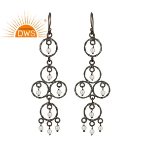 Pendientes de Perlas Blancas para Mujer, Estilo Candelabro, al por Mayor, Chapados en Rodio Negro, Plata de Ley 925, Modernos, para Boda o Compromiso - Product Image 1
