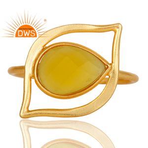 Art Deco Designer 18k Gold <b>Plated</b> Sterling <b>Silver</b> Natural Yellow Chalcedony Gemstone Ring Jewelry Wholesaler - Product Image 2