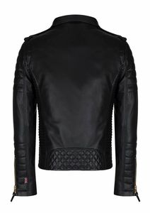 Veste de motard unisexe, en cuir de renard, noir, de qualité supérieure, fermeture éclair, disponible en toutes les couleurs de cuir, 100% - Product Image 2