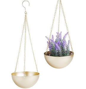 Modern Decorative Brass-Tone Bowl Hanging Planter with Metal Chains - Product Image 1