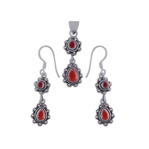 Conjunto de pendientes con colgante de piedras preciosas cornalina de Plata de Ley 925 exquisita para mayorista de mujer mayoristas - Product Image 1