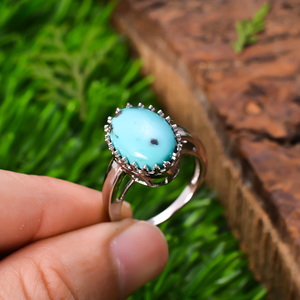 แหวนเงินสเตอริ92.5 4.8กรัมเครื่องประดับเงินสีฟ้าครามธรรมชาติอัญมณีรูปไข่เรียบสีฟ้าคราม - Product Image 3