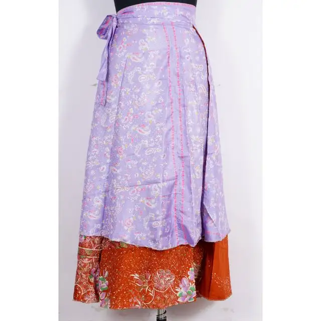 Vintage Style Wrap Around Magic Skirt Two Layer Plus Size Bohemian Belly Dance Woman Silk Sari Skirt Bridal Long Maxi straight