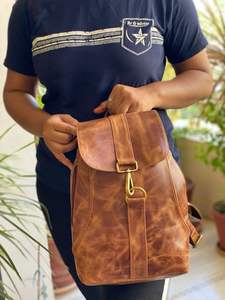 Nuevo estilo Vintage Look Brown Crunch Mochila de cuero Mochila de viaje Bolsa de viaje de gran capacidad de cuero de oficina para hombres y mujeres - Product Image 5