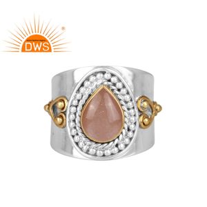 Anillo de plata de primera ley con piedra lunar para mujer, sortija, plata esterlina 925, piedra Natural, Peach, piedra lunar, hecho a mano - Product Image 1