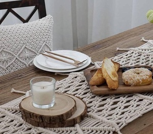 Bohemian Cotton Macrame Table Runner With Geometric Pattern And Tassels For Home Decor - Product Image 2