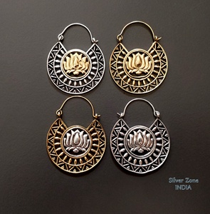 Latest Unisex Ethnic Antique <b>Bronze</b> Alloy Hoop Earrings Indian Handmade Brass Silver Plated for Parties Weddings and Gifts - Product Image 2