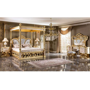 Ensemble de meubles de chambre à coucher à baldaquin de style victorien de luxe, style rococo français, meubles de chambre à coucher traditionnels, ensembles de chambre à coucher à baldaquin taille reine - Product Image 1