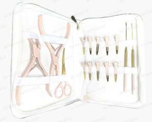 Precio de fábrica al por mayor Compra directa-Kit de herramientas de extensiones de cabello de color rosa claro y dorado Juego de alicates de acero en embalaje de bolsa - Product Image 1