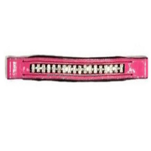 New Hot Style Pink Patent Leather Horse Brow Band with Golden <b>Crystal</b> Bling and Full Contrast <b>Stitching</b> - Product Image 1