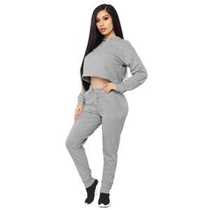 Conjunto de dos piezas formado por Top corto de manga larga, chándal deportivo personalizado con capucha, venta al por mayor - Product Image 6