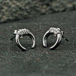 Oxidized 925 Silver Natural Pave Diamond <b>Horseshoe</b> Charm Stud Unisex Earrings Jewelry Wholesale - Product Image 4