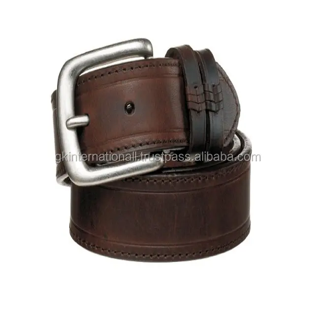 Cinturones de cuero con hebilla de aleación de latón, acabado de extracción de aceite, costuras de borde fuerte, cinturones y accesorios de cuero para hombres de alta calidad